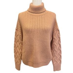 Dissh Chunky Cable Knit Turtleneck Sweater Beige Tan Size Small